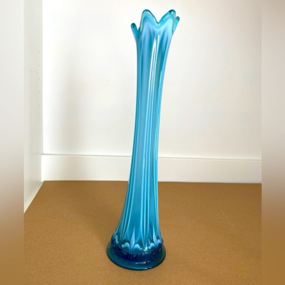 Vtg Art Glass Swung Vase Blue Opalescent